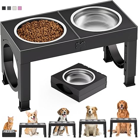 Elevated Dog Bowls with Medium Height Adjustable Stainless Steel for Dogs with Joint Problems